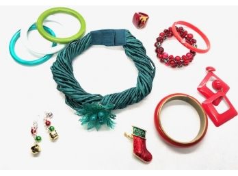 Grouping Of Red & Green Costume Jewelry