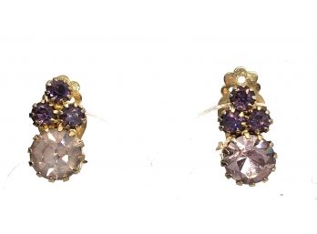 Vintage Prong Set Lilac & Lavender Clip Earrings