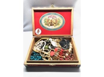 Vintage Cigar Box Filled W/ Costume Jewelry #2