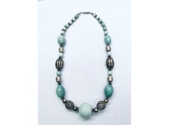 Natural Stone Necklace - Silver & Blue Tones