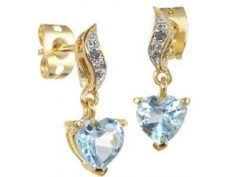 1.67 Cts Blue Topaz & Diamond 18KT Gold-plated Designer Earrings