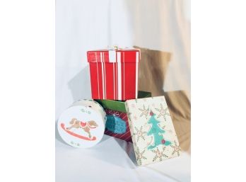 Small Grouping Of Holiday Gift Boxes/ Decor