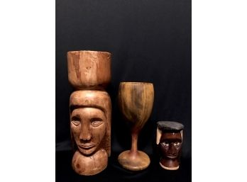 Trio Of Carved Wooden Items