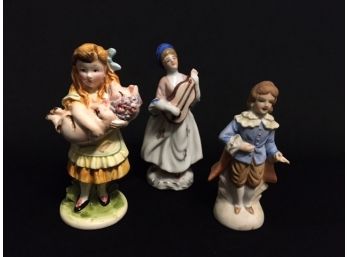 Grouping #2 Of Porcelain Figurines Depicting People & Girl Holding Pig