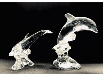 Pair Of Playful Crystal Dolphins