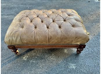 Leather Button Tufted Bench/Ottoman With Drop Down Apron