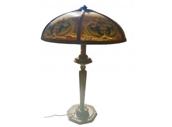 Beautiful Antique Reverse Painted Double Bulb Panel Lamp