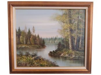 J Medina Signed Vintage Mid Century Impressionist Landscape With River Oil Painting