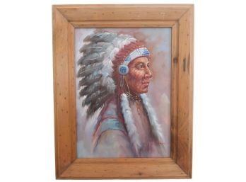 Vintage Signed Native American Indian Chief Painting