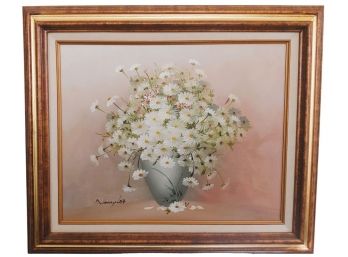 Nancy Lee Original Vintage Still Life Bouquet Of Daisies Oil Painting