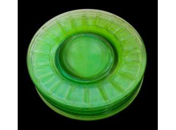 Set Of 8 Vintage Green Depression Vaseline Uranium Glass 8'  Plates