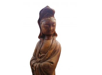 Antique 19thc Chinese   Guan Yin Carved  13' Clay Sculpture