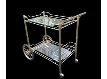 2-Tiered Metal Frame Glass Rolling Bar Cart Tea  Cocktail Cart