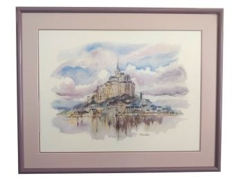Bernard Louviot  Mount Saint Michael France Watercolor Painting