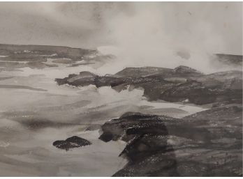 George B Sutherland (1936-2001) Original Coastal Stormy Seascape Watercolor Painting
