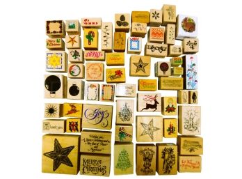 Lot Of 60 New Never Used Wood Mounted Crafting Rubber Stamps  Holidays Christmas Etc