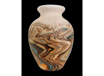 Vintage 1970s Nemadji Earth Pottery Hand Painted Swirl Vase