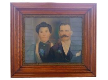 Gorgeous Antique Victorian Oak Gesso Frame With Hand Colored Portrait