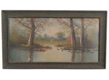 L,C Tiffany Artist Leslie Hayden Nash (1886-1958) Autumn Landscape Oil Painting