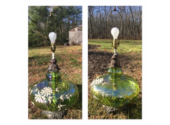 Pair Of Hand-painted Vintage Glass Lamps - WOODBRIDGE PICKUP TBD