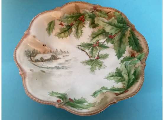 Vintage Hand Painted Winter Footed Bowl