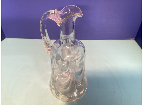 Vintage Clear Draped Glass Liquor Decanter No Stopper - Applied Ribbed Handle (9 Inches In Height)