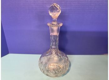 Vintage Clear Etched Glass Liquor Decanter - Glass Stopper