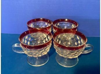 Vintage Set Of Four (4) Indiana Glass Ruby Flash Whitehall Footed Punch Cup
