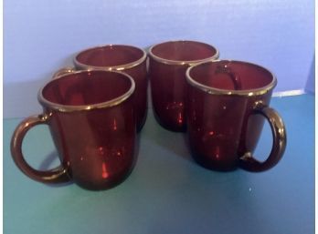 Set Of Four Vintage Ruby Red Coffee Mugs