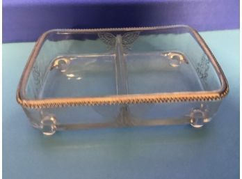 Vintage Indiana Glass Butterfly Footed Card Tray