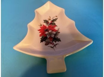 Vintage Holiday Poinsettia Candy And Nut Dish