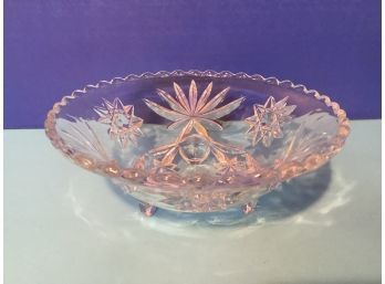 Vintage Cut Glass Round Footed Bowl Scalloped Rim