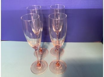 Vintage Set Of Four (4) Crystal D'Arques Pink Blush Champagne Flutes ( 7 3/4 Inches In Height)