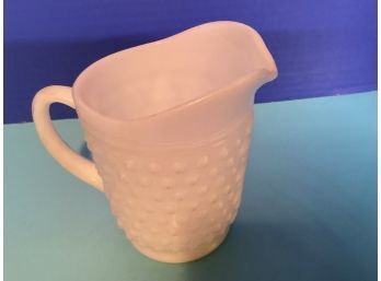 Vintage Anchor Hocking White Milk Glass Footed Small Pitcher  (6 1/2 Inches In Height)