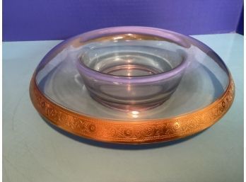 Vintage Clear Stretch Glass Gold Trim Console Bowl (10 Inches In Diameter)