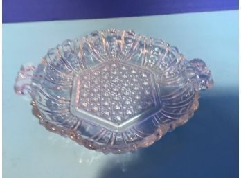 Vintage Cut Glass Diamond Design Candy Dish Tab Handles (7.5 Inches In Width)