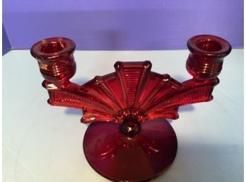 Vintage Paden City Ruby Red Crow's Foot  Triple  Candle Stick Holder