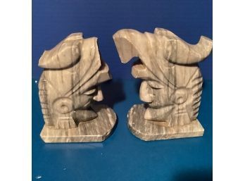 Vintage Pair Marble Roman Head Book Ends (One Is Damaged)
