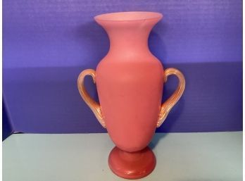 Vintage Pink Satin Glass Handled Vase