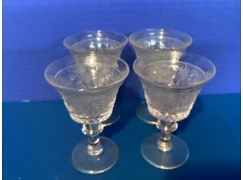 Vintage Set Of Four (4) Duncan Miller Sandwich Glass Cordials ( 4 Inches In Height)