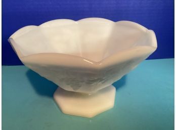 Vintage White  Milk Glass Grape Pattern Fluted Footed Bowl