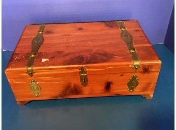 Vintage Wooden Cedar (?) Keepsake Box Metal Hinged Latch - Brass Embellishments (?) 1930's