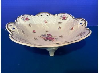 Vintage German Democratic Republic White Floral Footed Centerpiece Bowl (9 Inches In Diameter)