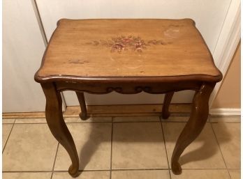Vintage Wooden Marquetry Entry Table Curved Legs