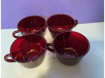 Vintage Set Of Four (4) Ruby Red Tea Cups (No Saucers)