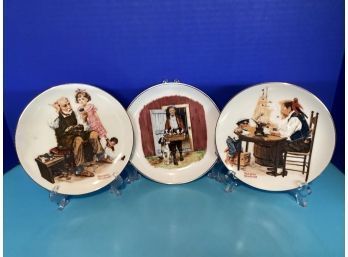 Vintage Set Of  Three (3) Norman Rockwell Inspired Collectible Plates