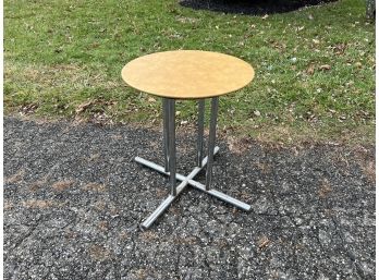 Vintage Table With Vinyl Top On Chrome Base, Also Has A Glass Top