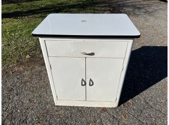 Mid Century White Enamel And Metal Cabinet