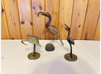 Bird Lot Including Carved Wood And Brass Birds