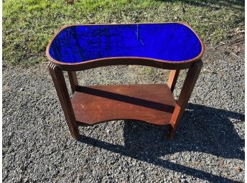 Mid Century Blue Glass Top Table